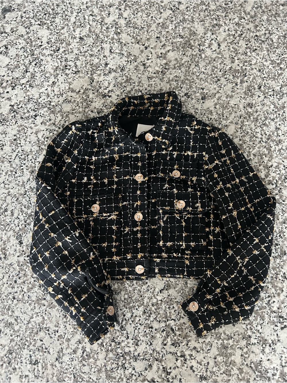 A Loves A Black & Gold Tweed Cropped Jacket
